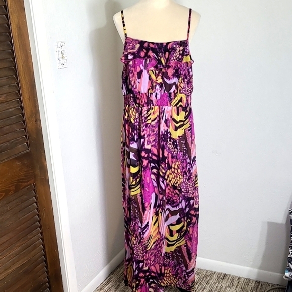 Faded Glory Multicolor Maxi- Dress in Purple, Pink & Gold, Size XL - Picture 1 of 11
